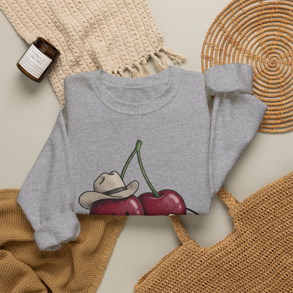 Cherry Western Sweatshirt Cowgirl Harvest Gift Women Playful Sweatshirt Western Wear Sweatshirt Rodeo Fan Whimsical Sweatshirt Autumn Graphic Doodle Poker Card
