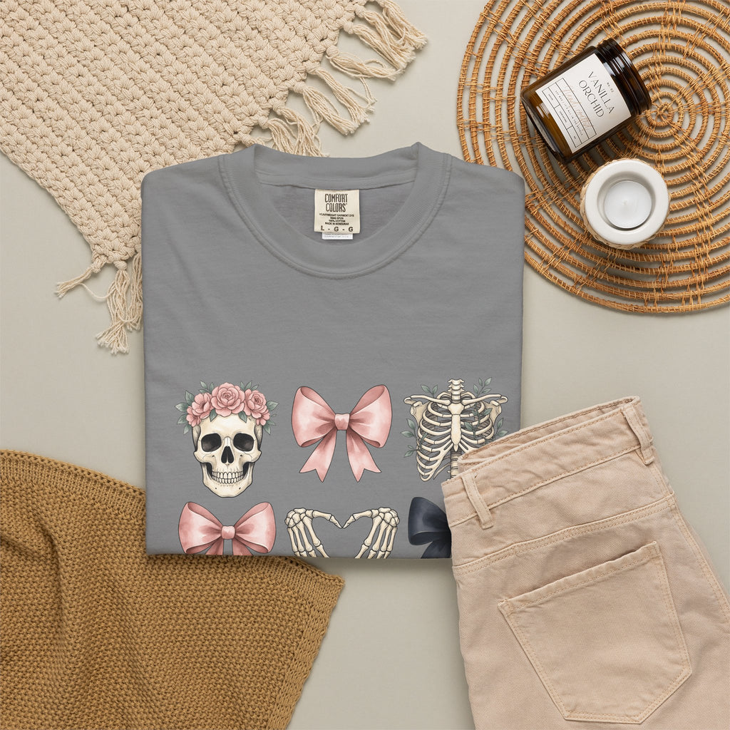 Skull Flower Halloween Dark Gift Watercolor Sugar Skull Horror Fan Gothic Dark Retro Bony T-Shirt