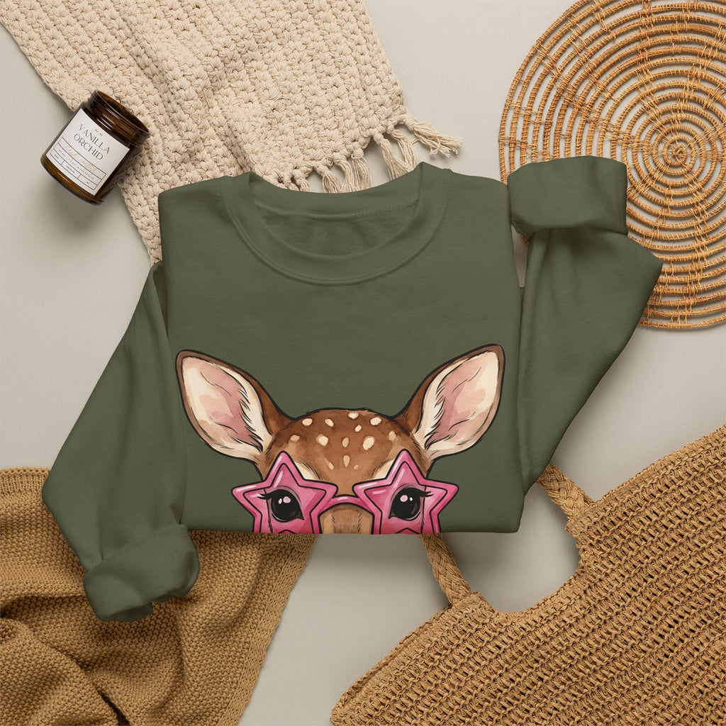 Buck Sweatshirt Moms Creature Gift Women Ink Sweatshirt Deer Sweatshirt Mother Fan Tattoo Sweatshirt Beast Graphic Fantasy Petals Sweatshirt