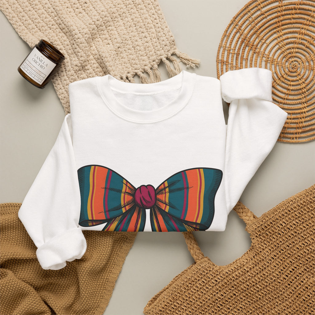Striped Hair Bow Sweatshirt Moms Apparel Gift Women Simple Graphic Sweatshirt Hair Bow Sweatshirt Mom Fan Minimalist Sweatshirt Clothing Graphic Classic Fringe