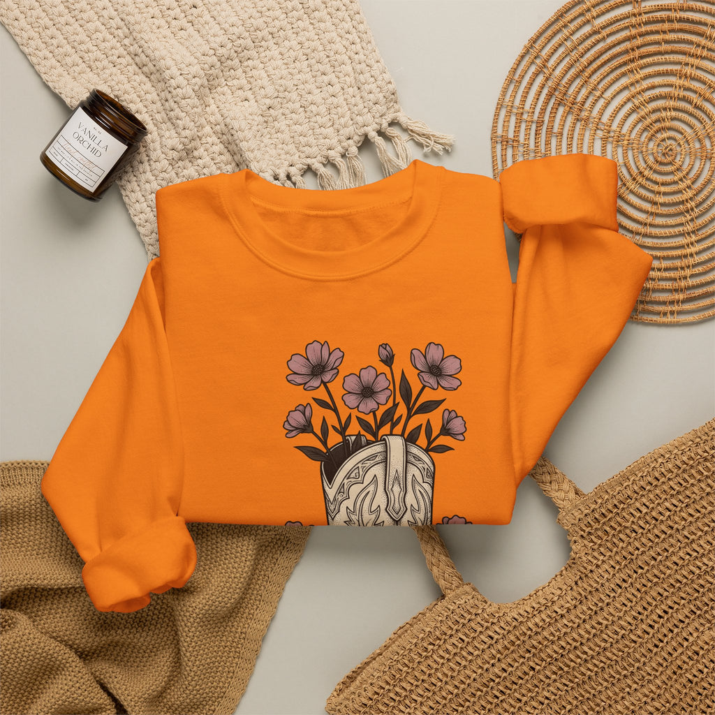 Leather Boot Sweatshirt Moms Ranch Gift Women Southwestern Sweatshirt Boot Sweatshirt Mom Enthusiast Western Sweatshirt Farmhouse Graphic Sketch Bouquet Sweatshirt