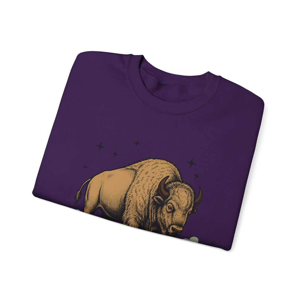 Buffalo Art Sweatshirt Animal Environment Gift Women Rustic Sweatshirt Bison Sweatshirt Wildlife Fan Primitive Sweatshirt Eco Graphic Line Art Star Symbols