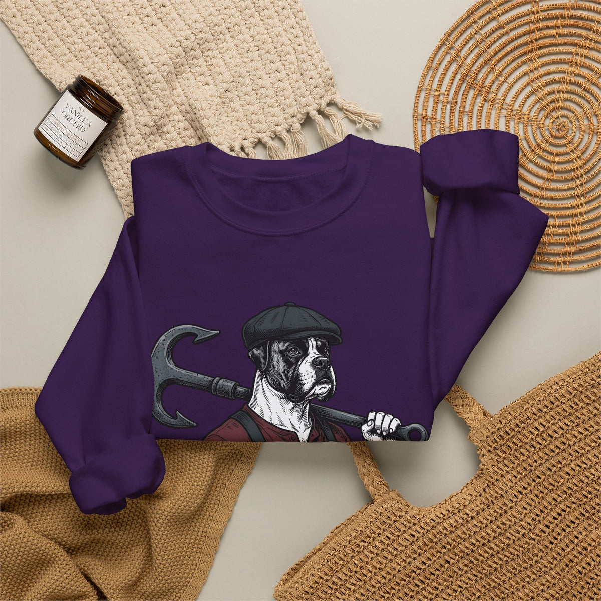 Boxer Hound Sweatshirt Dog Craftsman Gift Women Classic Sweatshirt Hound Dog Sweatshirt Dog Fan Vintage Sweatshirt Artisan Graphic Doodle Flat Hat Sweatshirt