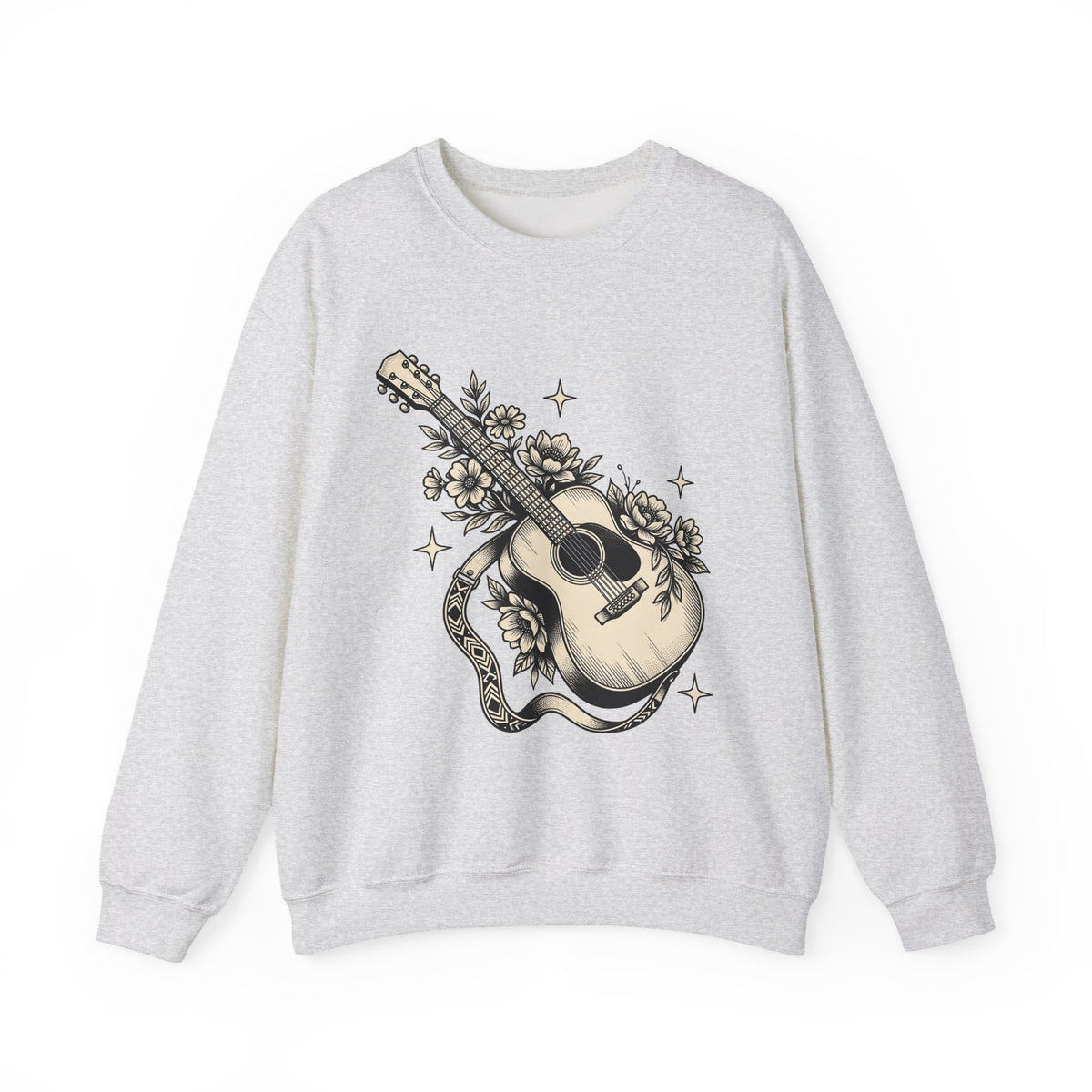 Blossom Guitar Sweatshirt Floral Melody Gift Women Illustrative Sweatshirt Guitar Sweatshirt Flower Fan Illustrated Sweatshirt Harmony Graphic Old School Star
