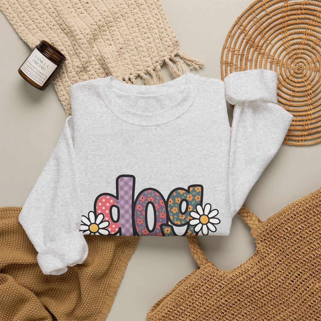 Floral Lettering Print Sweatshirt Dog Niece Gift Women Sketch Sweatshirt Typography Sweatshirt Dog Fan Hand Drawn Sweatshirt Niece Graphic Cartoon Chamomile
