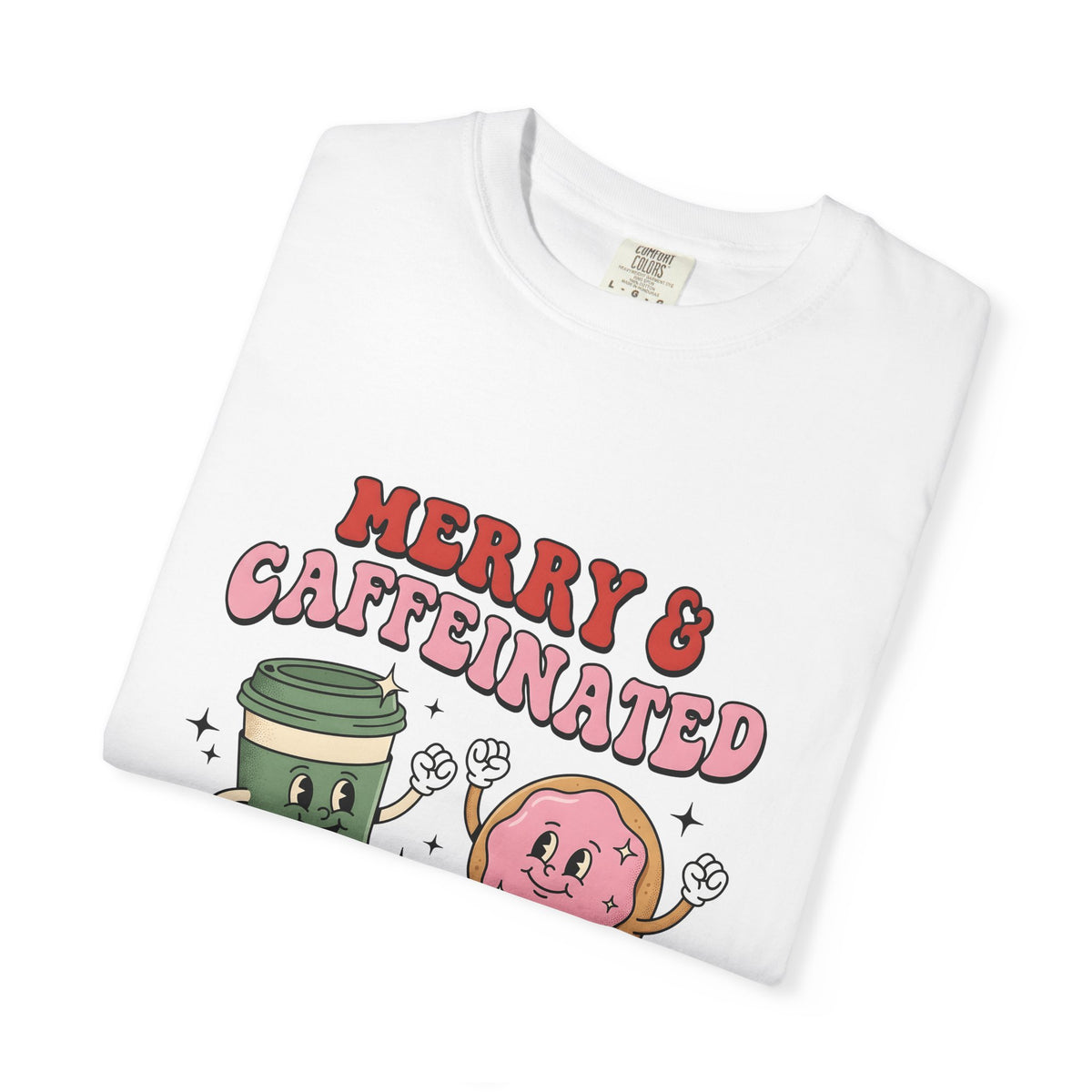 Coffee Cup Donut T-Shirt Christmas Coffee Gift Women Cartoon T-Shirt Donut T-Shirt Xmas Fan Cartoony T-Shirt Coffee Design Retro Stars T-Shirt