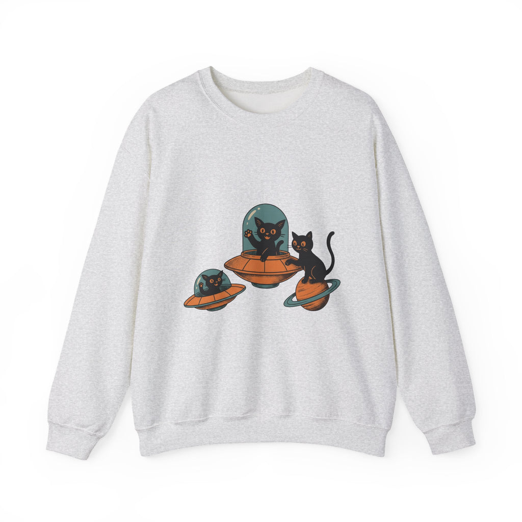 Space Cats Sweatshirt Cat Space Gift Women Vintage Sweatshirt Kitty Sweatshirt Feline Fan Retro Sweatshirt Astronaut Graphic Retro Ufo Sweatshirt