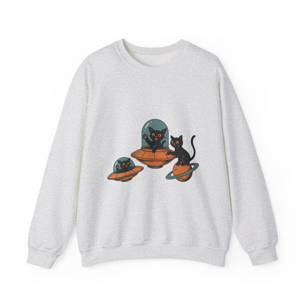 Space Cats Sweatshirt Cat Space Gift Women Vintage Sweatshirt Kitty Sweatshirt Feline Fan Retro Sweatshirt Astronaut Graphic Retro Ufo Sweatshirt