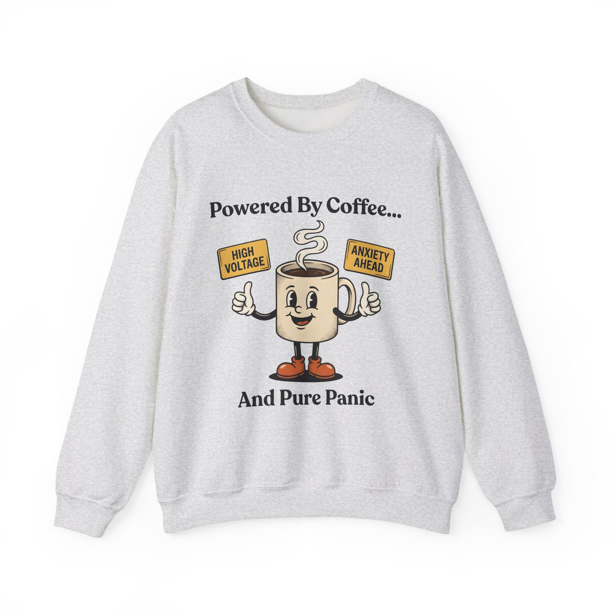 Coffee Cup Mascot Sweatshirt Coffee Jokes Gift Women Comic Sweatshirt Sweatshirt Sweatshirt Caffeine Fan Cartoon Sweatshirt Humor Graphic Retro Caution Symbols Sweatshirt