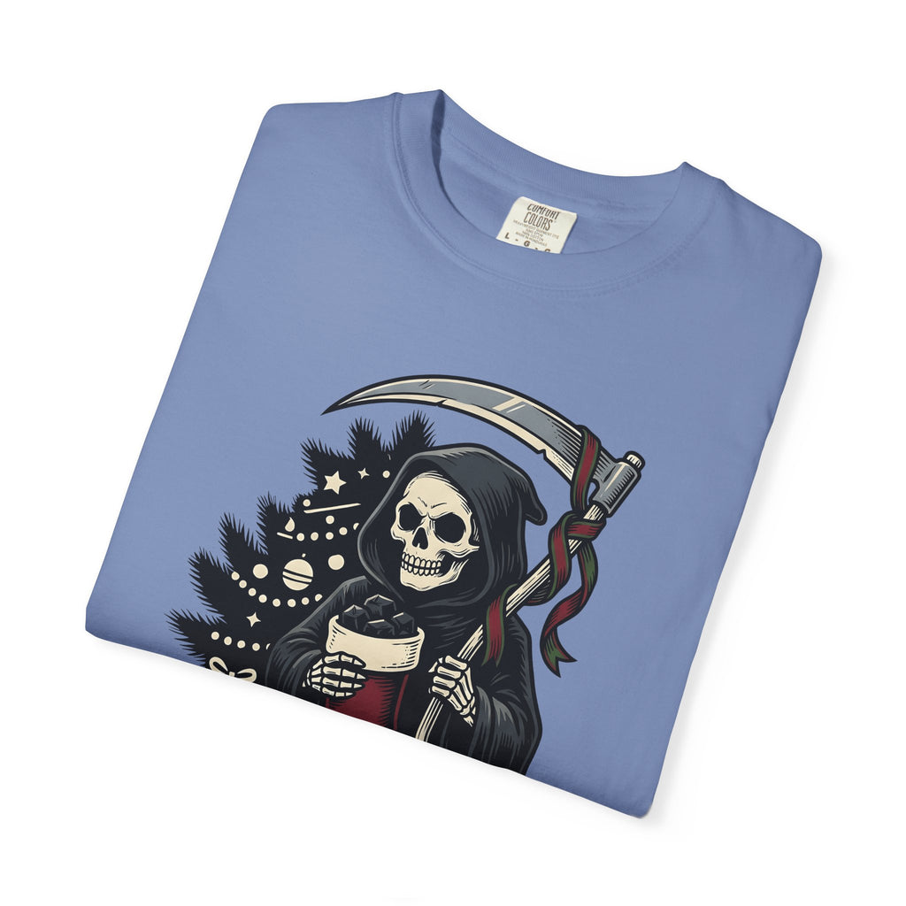 Death Figure T-Shirt Christmas Dark Gift Women Distressed T-Shirt Grim Reaper T-Shirt Xmas Fan Gothic T-Shirt Macabre Graphic