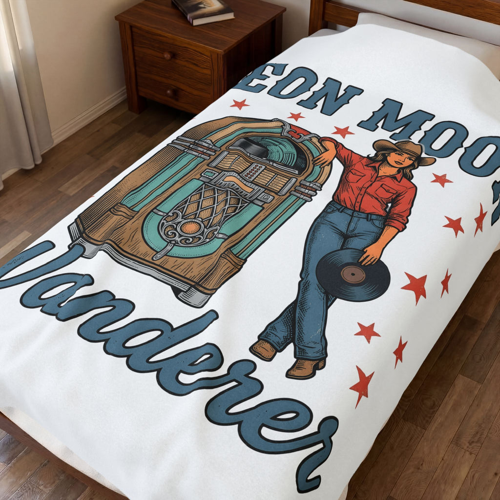Western Jukebox Blanket Cowgirl Southern Gift Women Antique Blanket Jukebox Blanket Cowgirl Fan Vintage Blanket Dixie Graphic Old School Star