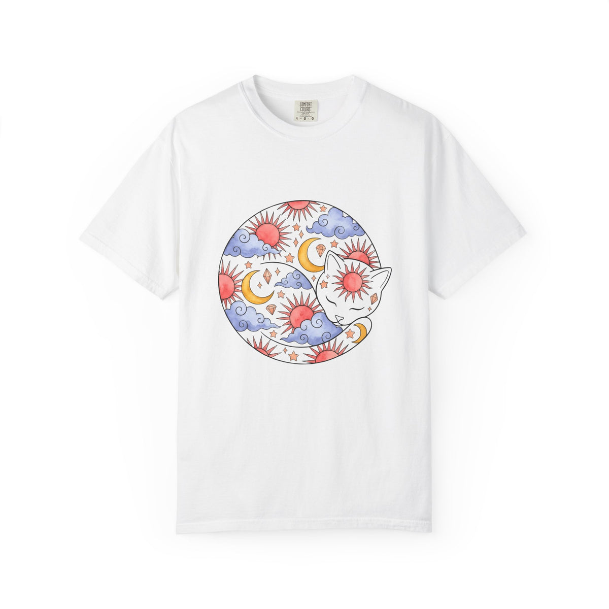 Space Cat T-Shirt Cat Constellation Gift Women Earthy T-Shirt Kitty T-Shirt Cat Fan Feline T-Shirt Galaxy Graphic Pigment Orb T-Shirt