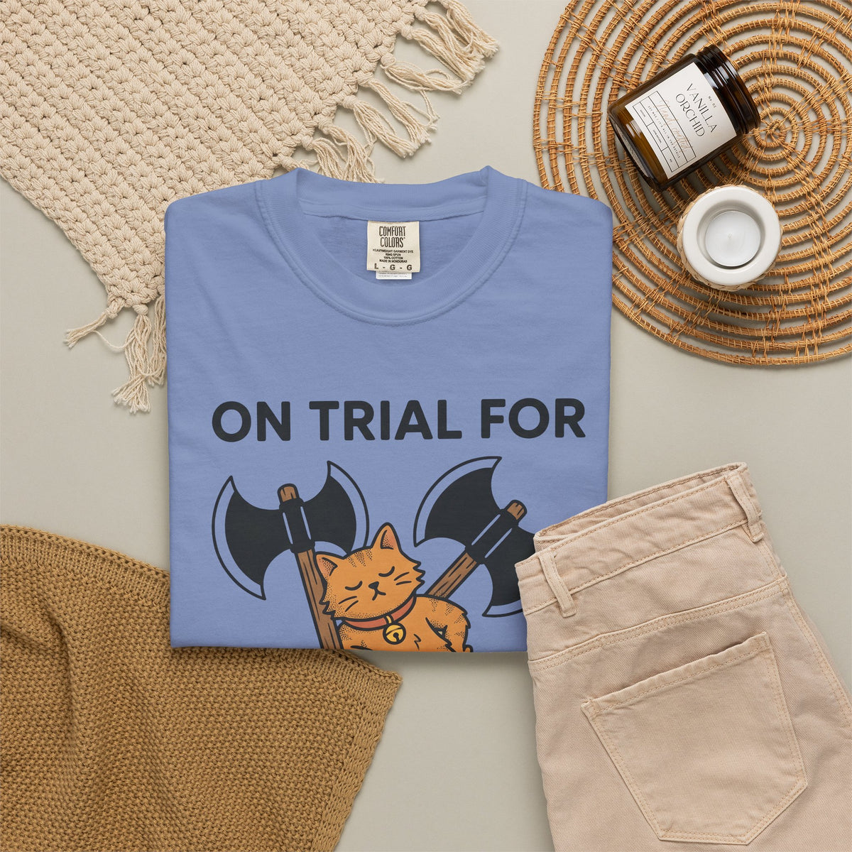 Cat Funny Animal Gift Cartoon Kitten Humor Fan Cute Wildlife Doodle Axes T-Shirt