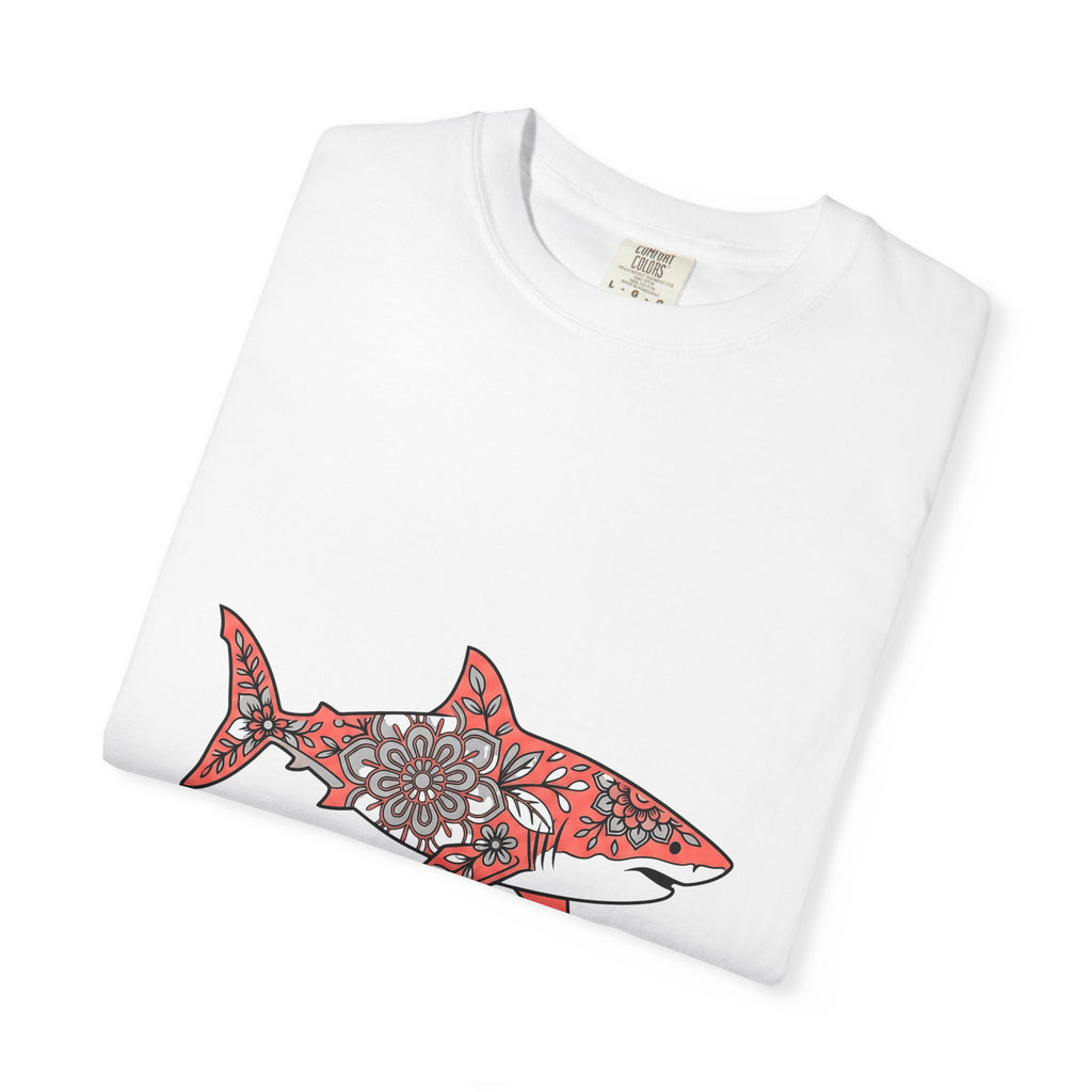 Tropical Shark T-Shirt Boho Chic Aquatic Gift Women Ethnic T-Shirt Shark T-Shirt Bohemian Fan Tribal T-Shirt Marine Graphic Ink Ornament T-Shirt