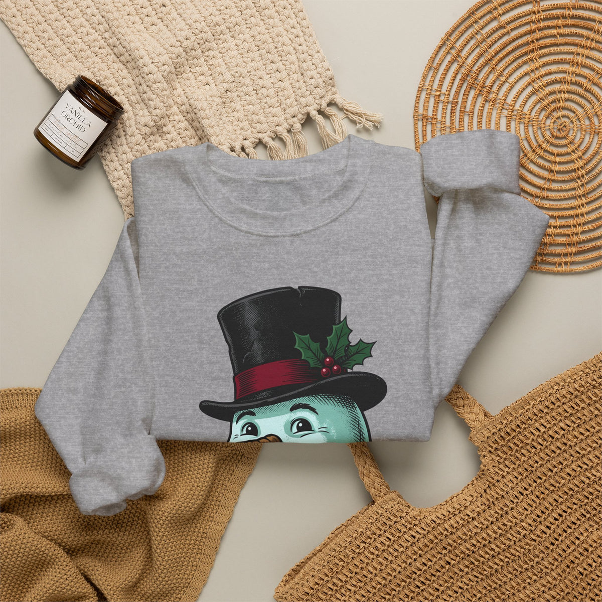 Snowman Christmas Event Gift Rustic Frosty Holiday Fan Country Party Nostalgic Tartan Scarf Sweatshirt