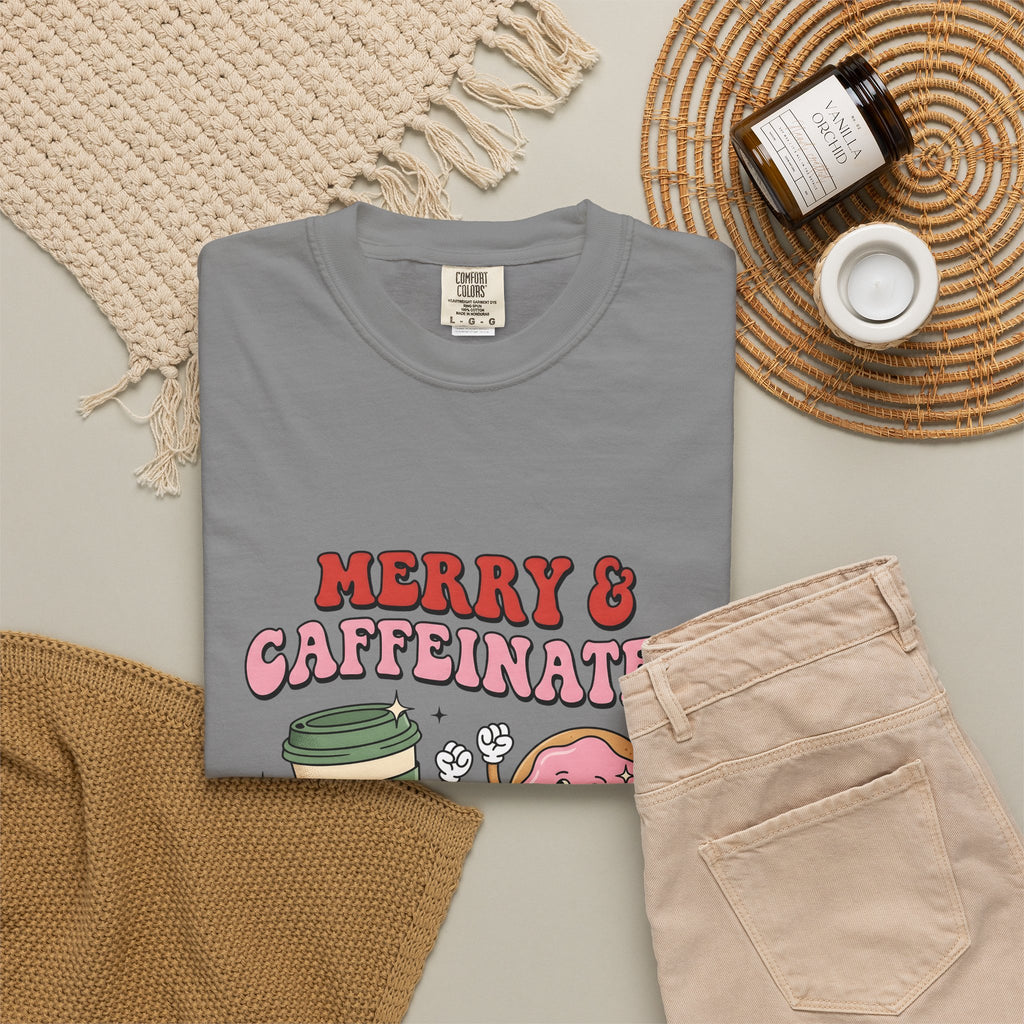 Coffee Cup Donut T-Shirt Christmas Coffee Gift Women Cartoon T-Shirt Donut T-Shirt Xmas Fan Cartoony T-Shirt Coffee Design Retro Stars T-Shirt