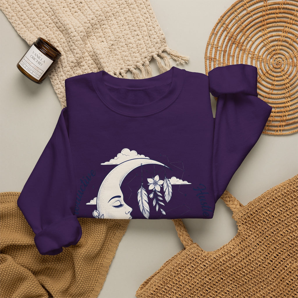 Moon Crescent Sweatshirt Boho Chic Night Sky Gift Women Tribal Sweatshirt Lunar Sweatshirt Bohemian Fan Ethnic Sweatshirt Galaxy Graphic Outline Wings Sweatshirt