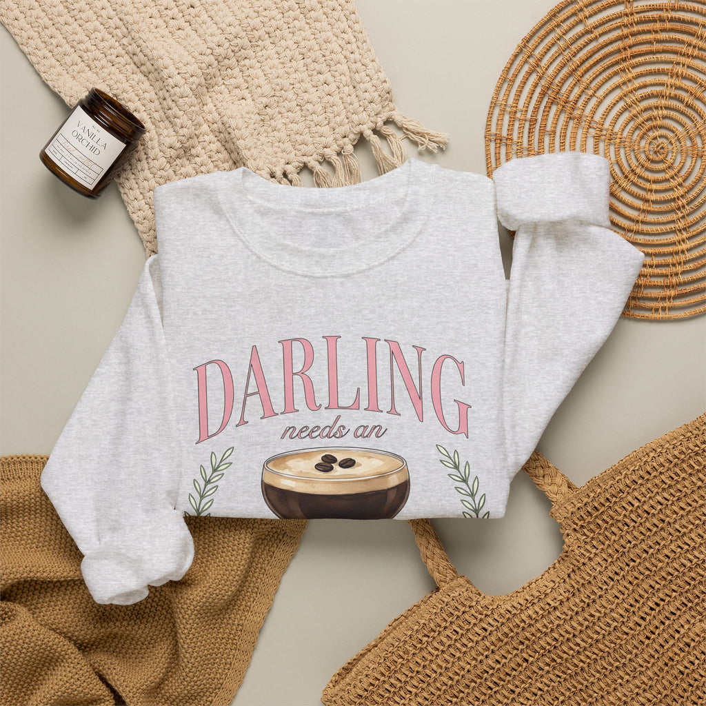 Espresso Martini Sweatshirt Coffee Cocktail Gift Women Watercolor Sweatshirt Martini Sweatshirt Coffee Fan Cocktail Design Sweatshirt Hand Drawn Pink Bow
