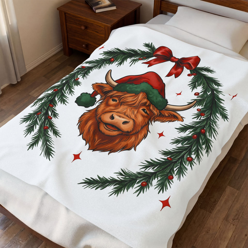 Hairy Cow Christmas Fauna Gift Comic Furry Cow Holiday Fan Cartoon Wildlife Old School Blanket
