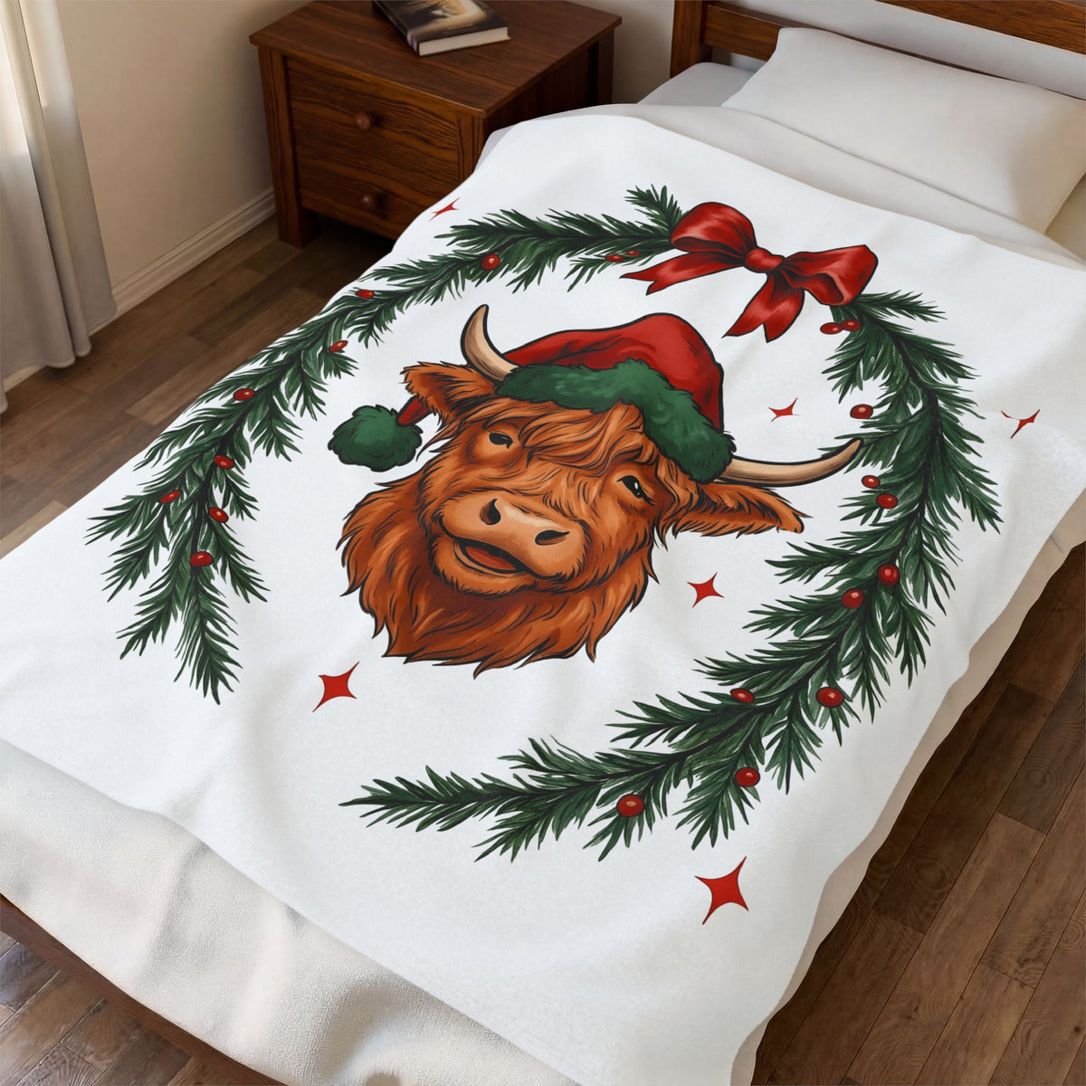 Hairy Cow Christmas Fauna Gift Comic Furry Cow Holiday Fan Cartoon Wildlife Old School Blanket