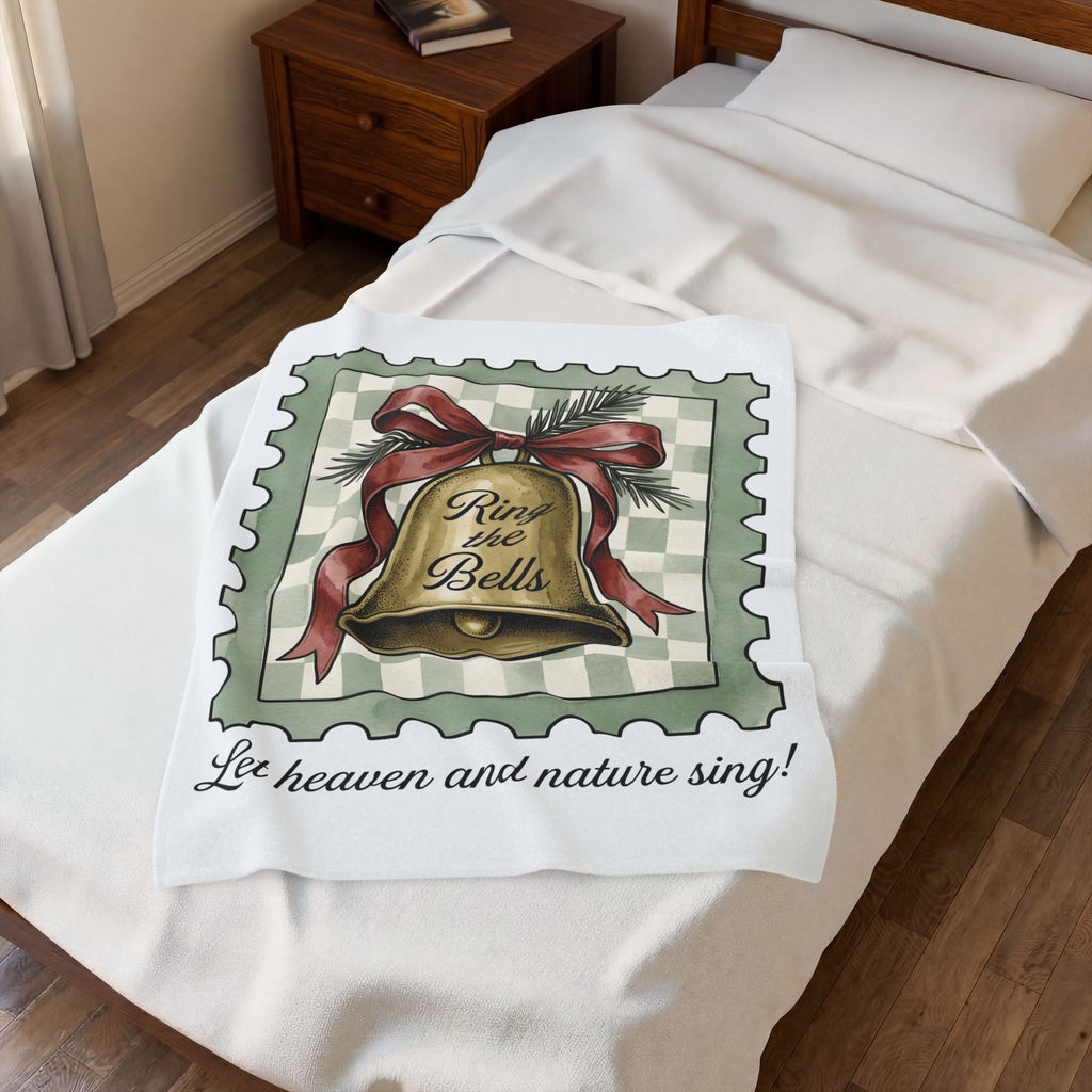 Festive Bell Blanket Christmas Seasonal Gift Women Retro Blanket Jingle Bell Blanket Christmas Fan Vintage Blanket Holiday Graphic Rustic Fir Twig