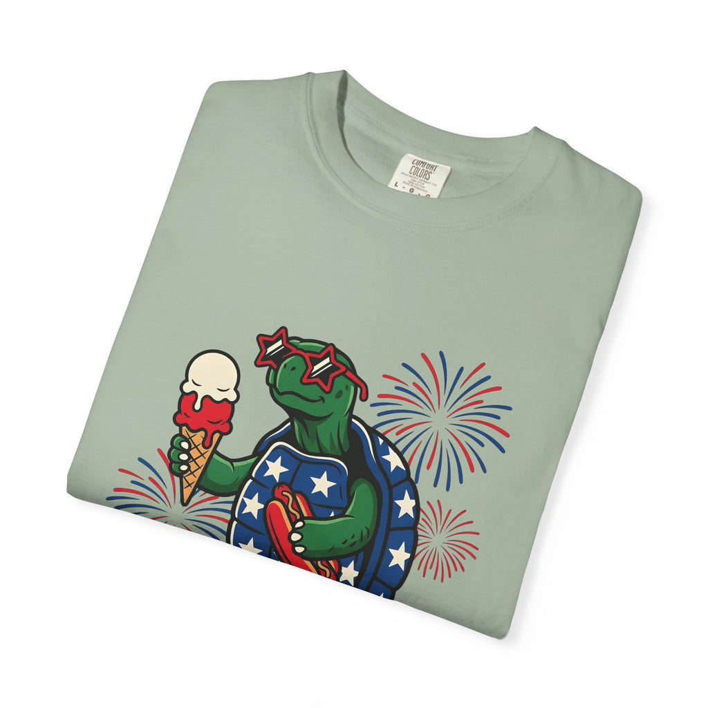 Usa Turtle T-Shirt 4th Of July Vacation Gift Women Fun T-Shirt Terrapin T-Shirt Independence Day Fan Retro T-Shirt Holiday Graphic Old School