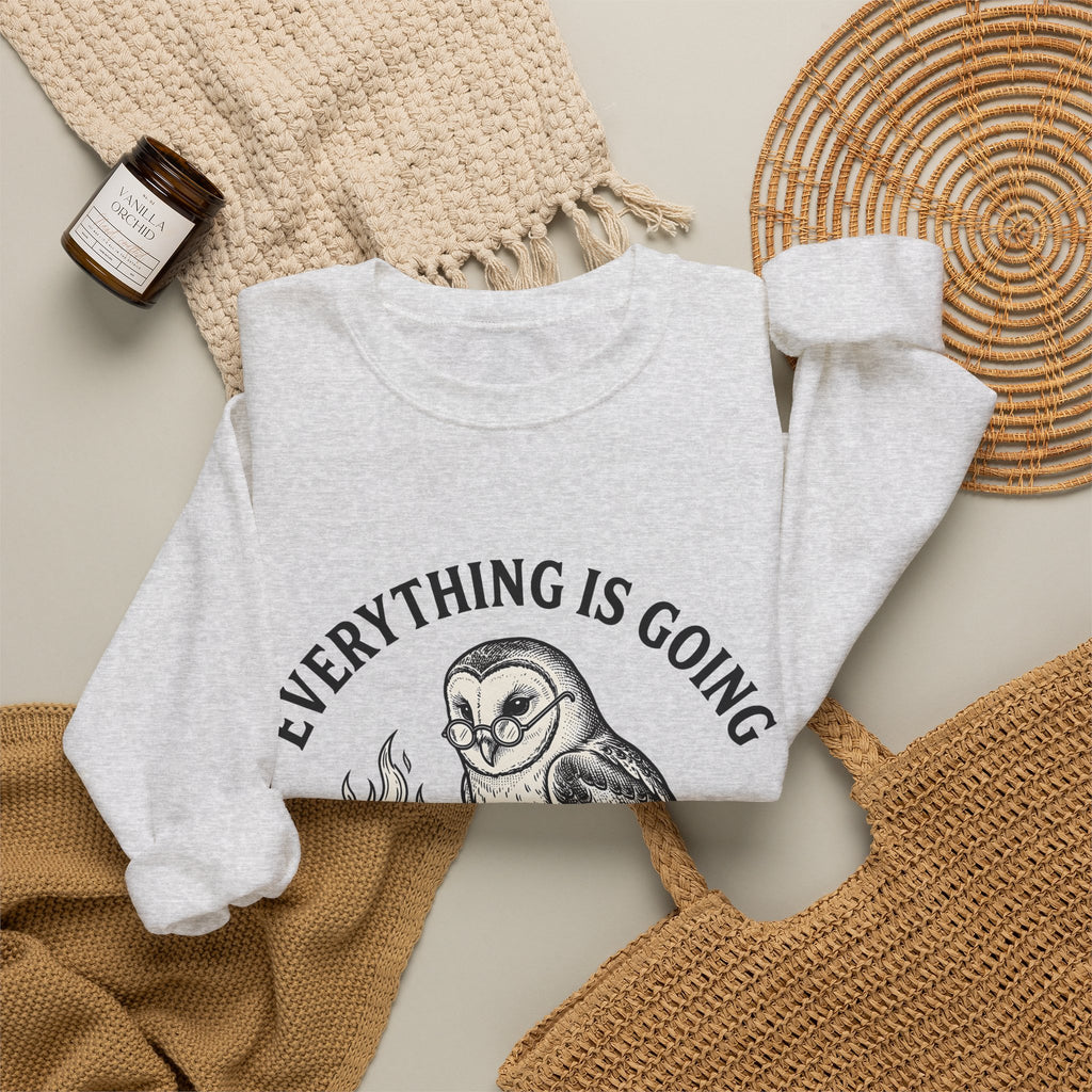 Owl Eyeglasses Sweatshirt Funny Critters Gift Women Old-Fashioned Sweatshirt Owl Sweatshirt Humor Fan Vintage Sweatshirt Creature Graphic Outline Blazing Book