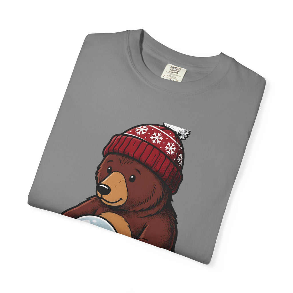 Bear Snow Globe T-Shirt Animals Holiday Gift Women Cute T-Shirt Snow Globe T-Shirt Wildlife Fan Cartoon T-Shirt Christmas Graphic Hand Drawn Winter
