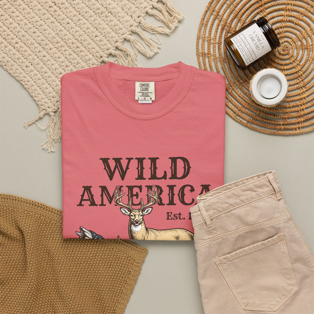 Deer Artwork America Liberty Gift Antique Fawn American Fan Vintage Freedom Doodle National Flag T-Shirt