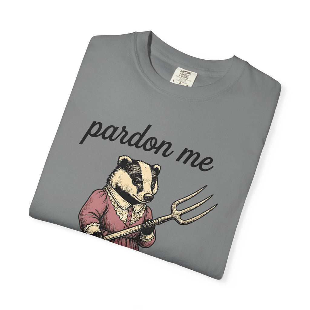 Badger Attire T-Shirt Funny Critter Gift Women Rustic T-Shirt Badger T-Shirt Humor Fan Folk T-Shirt Animal Graphic Doodle Fork Tool T-Shirt