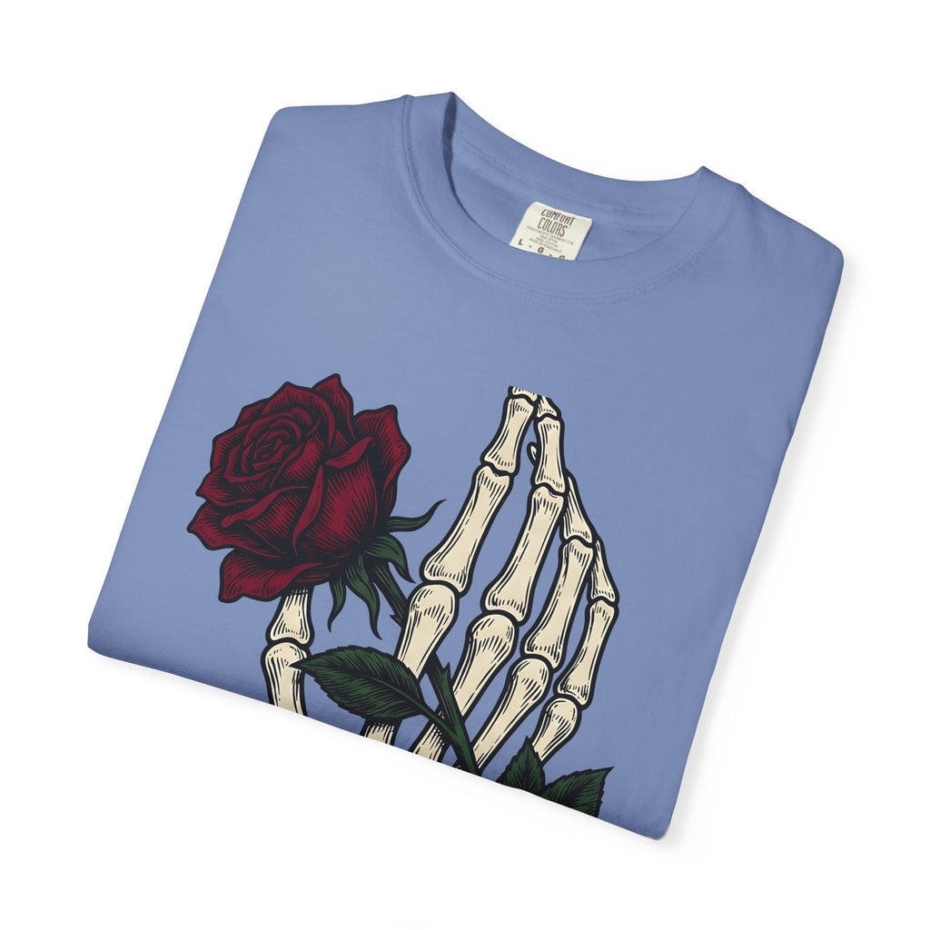 Skeleton Hand T-Shirt Halloween Gothic Gift Women Tattoo T-Shirt Bony Finger T-Shirt Horror Fan Ink T-Shirt Dark Graphic Vintage Rose T-Shirt