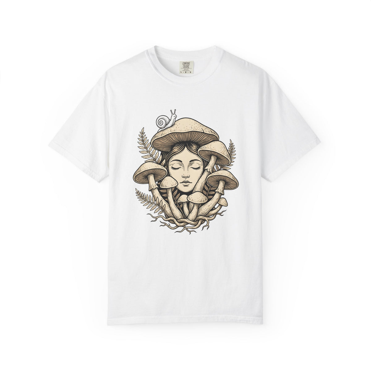 Mushroom Woman T-Shirt Boho Chic Nature Gift Women Line Art T-Shirt Fungus T-Shirt Hippie Fan Minimalist T-Shirt Earth Graphic Vintage Snail T-Shirt