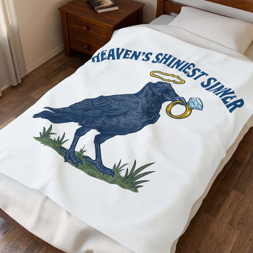 Raven Halo Blanket Funny Animal Gift Women Vintage Blanket Crow Blanket Humor Fan Retro Blanket Creature Graphic Hand Drawn Diamond Ring Blanket