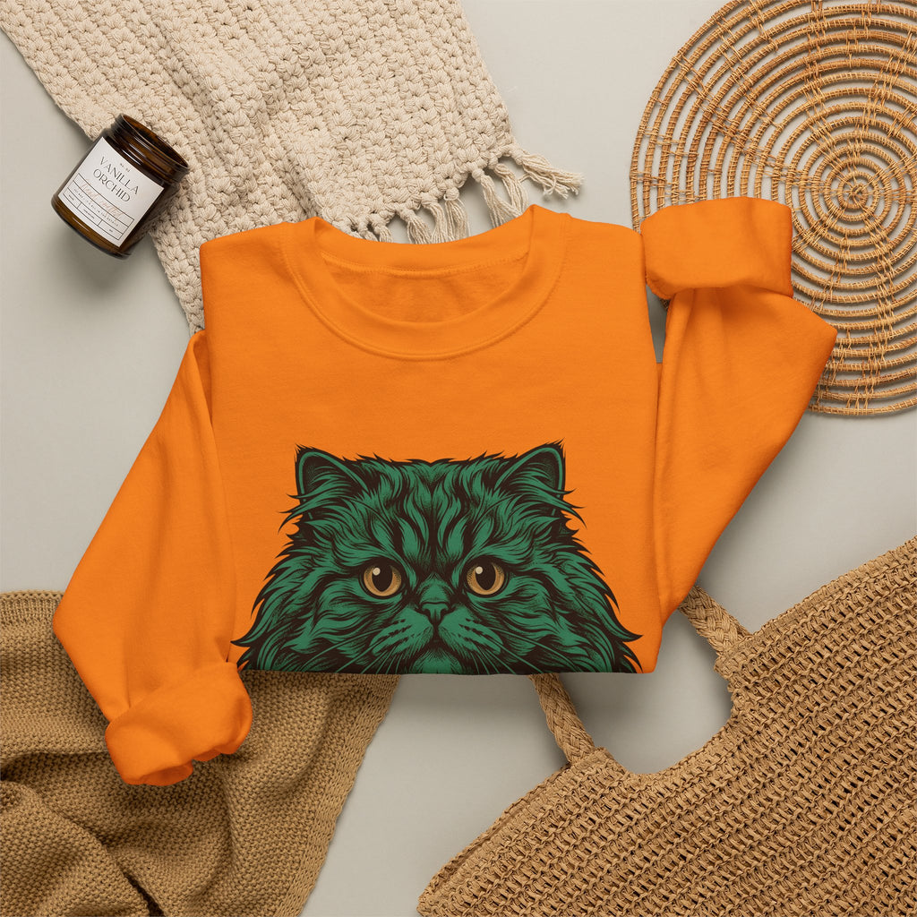Long Hair Cat Sweatshirt Cat Gift Women Creatures Gift Women Modern Art Sweatshirt Cat Sweatshirt Cat Fan Feline Sweatshirt Beast Graphic Hand Drawn Yellow