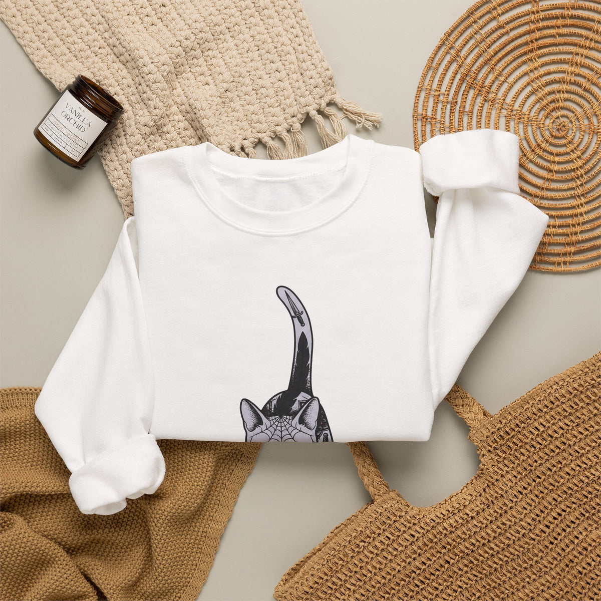 Cat Tattoo Sweatshirt Cat Blossoms Gift Women Gypsy Sweatshirt Cat Sweatshirt Cat Fan Feline Sweatshirt Bohemian Graphic Floral Design Line Art Motif Sweatshirt