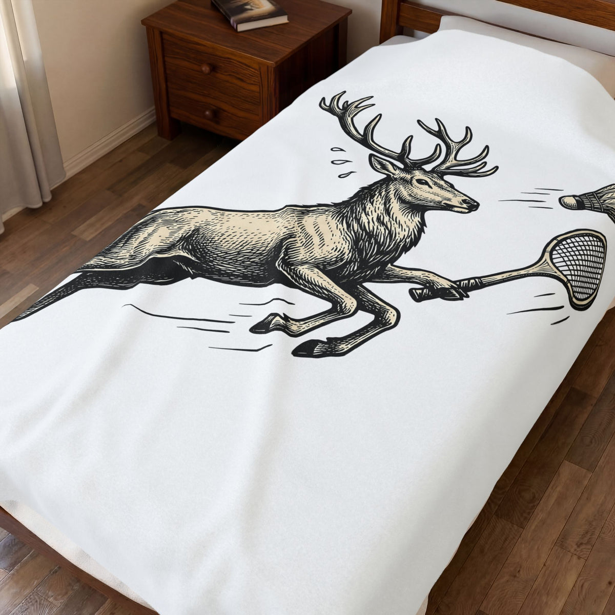 Fawn Badminton Blanket Sports Fauna Gift Women Doodle Blanket Shuttlecock Blanket Athlete Fan Hand Drawn Blanket Wildlife Graphic Silhouette Bat
