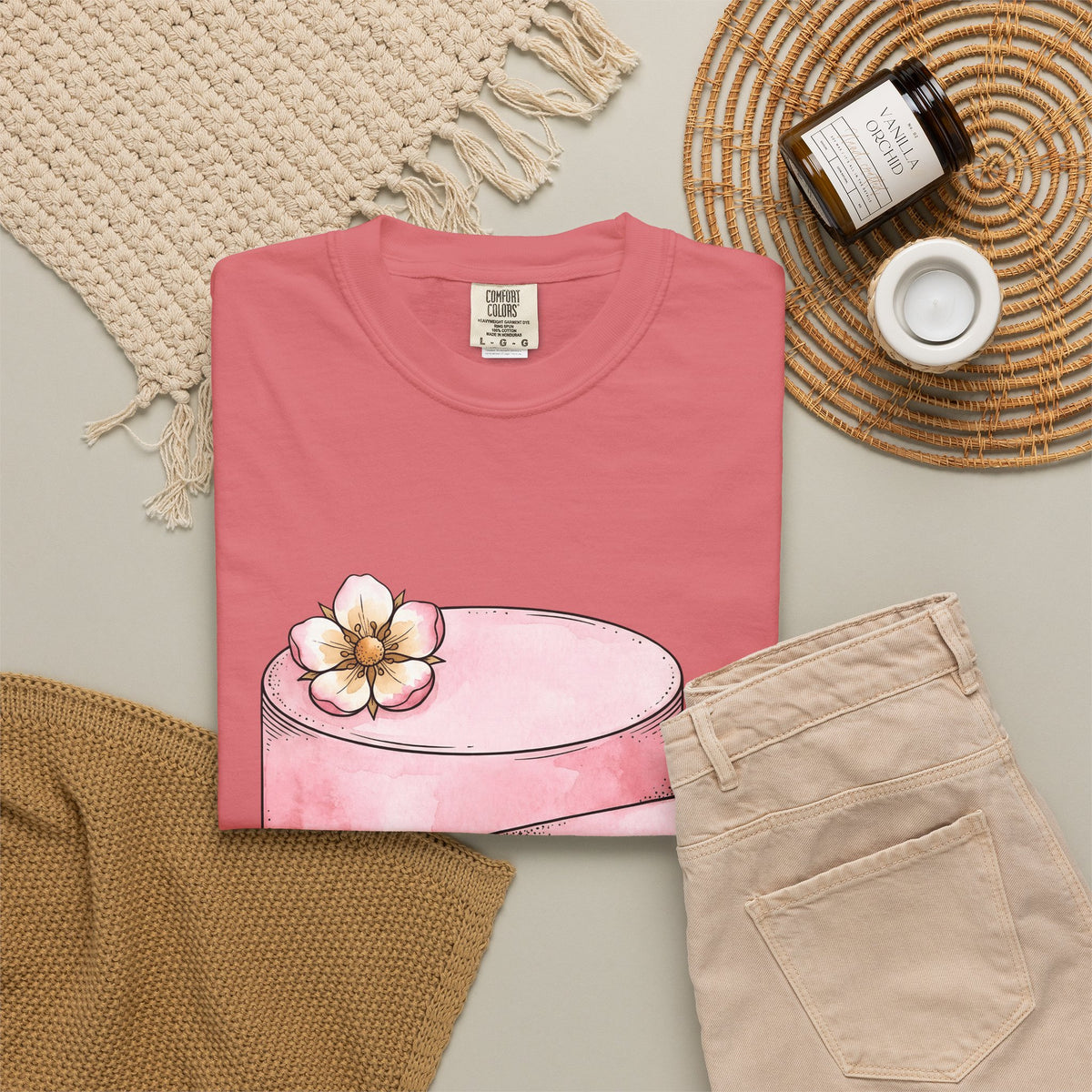 Layered Cake T-Shirt Desserts Pastries Gift Women Illustration T-Shirt Cake T-Shirt Sweets Fan Drawing Design Line Art Floral T-Shirt