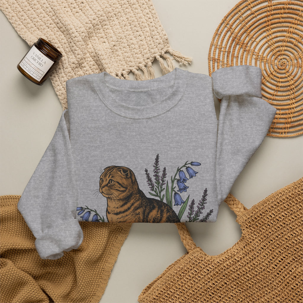 Tiger Cat Sweatshirt Cat Petals Gift Women Leaf Sweatshirt Tabby Cat Sweatshirt Cat Fan Feline Sweatshirt Floral Graphic Sketch Wild Blooms Sweatshirt