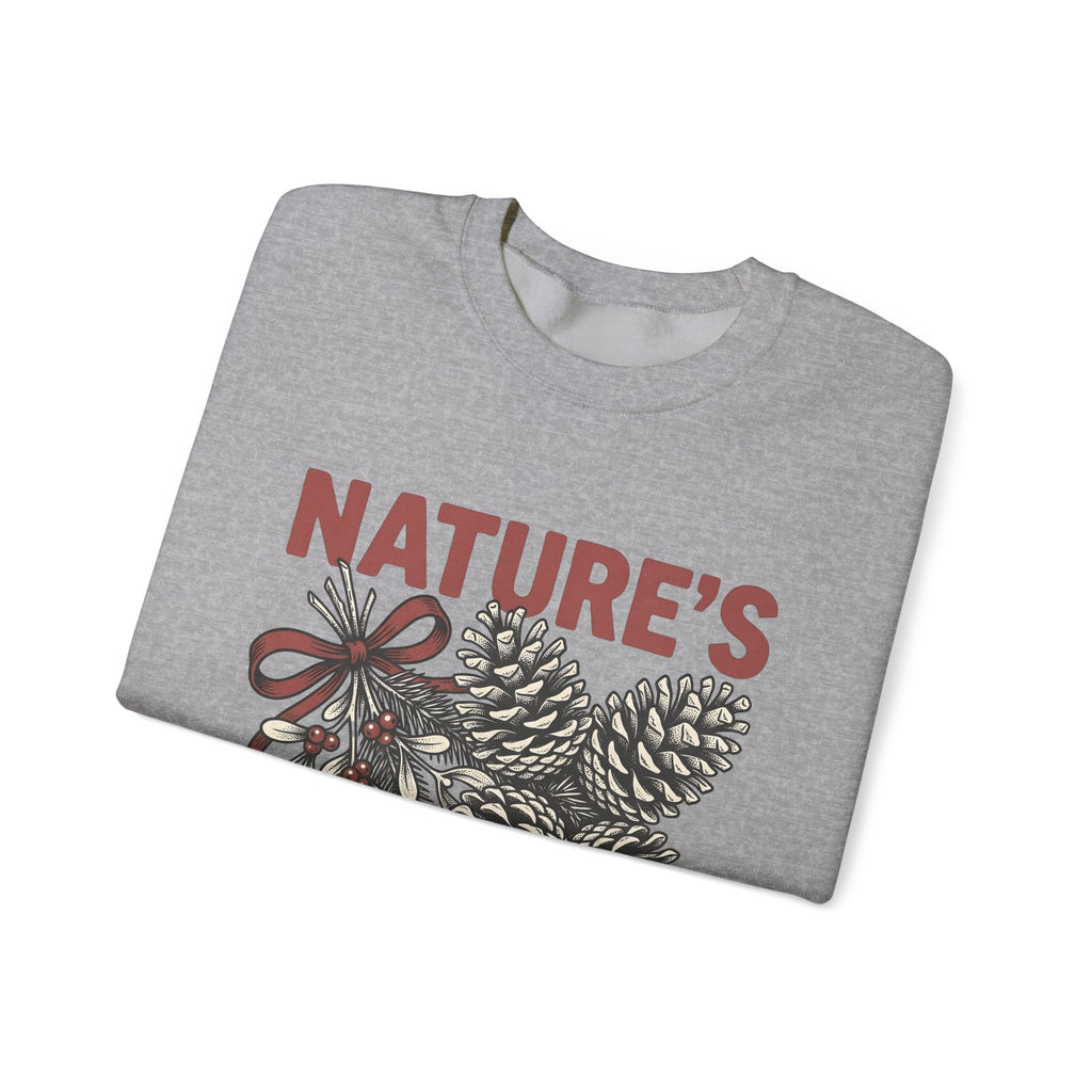 Pinecone Twig Sweatshirt Christmas Outdoors Gift Women Retro Sweatshirt Branch Sweatshirt Xmas Fan Evergreen Graphic Sweatshirt Sketch Ribbon Sweatshirt