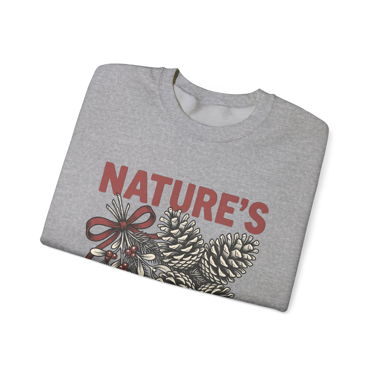Pinecone Twig Sweatshirt Christmas Outdoors Gift Women Retro Sweatshirt Branch Sweatshirt Xmas Fan Evergreen Graphic Sweatshirt Sketch Ribbon Sweatshirt