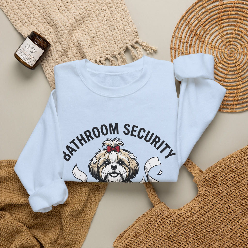 Shih Tzu Puppy Sweatshirt Dog Joke Gift Women Comic Sweatshirt Puppy Sweatshirt Dog Fan Cartoon Sweatshirt Humor Graphic Sketch Bathroom Paper Sweatshirt