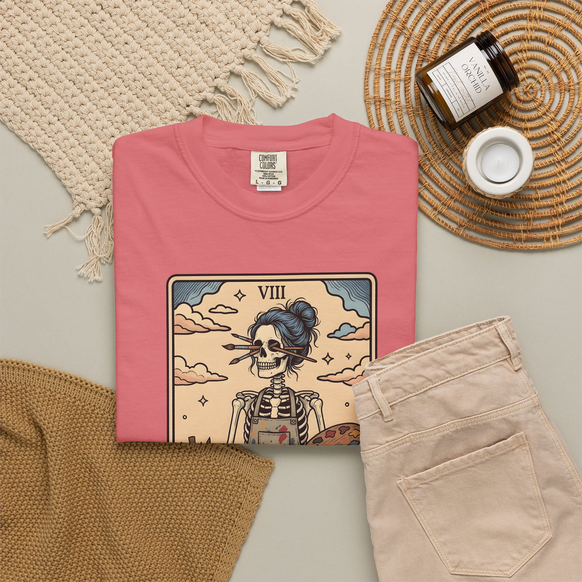 Skeleton Artist T-Shirt Artist Gothic Gift Women Tarot Card T-Shirt Skeleton T-Shirt Art Enthusiast Occult Graphic T-Shirt Vintage Sunflower T-Shirt