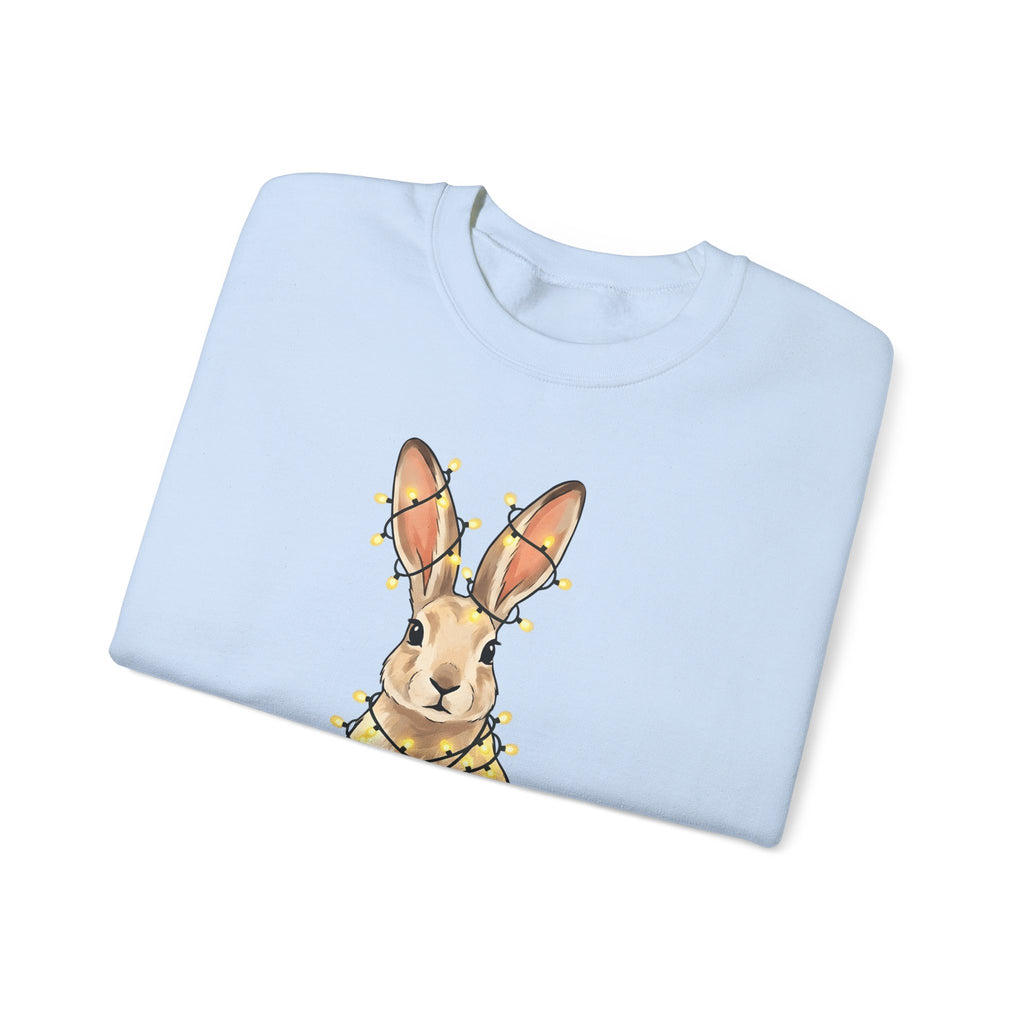 Bunny Sweatshirt Animals Holiday Gift Women Cute Sweatshirt Rabbit Sweatshirt Pet Fan Cute Sweatshirt Christmas Graphic Hand Drawn String Lights Sweatshirt