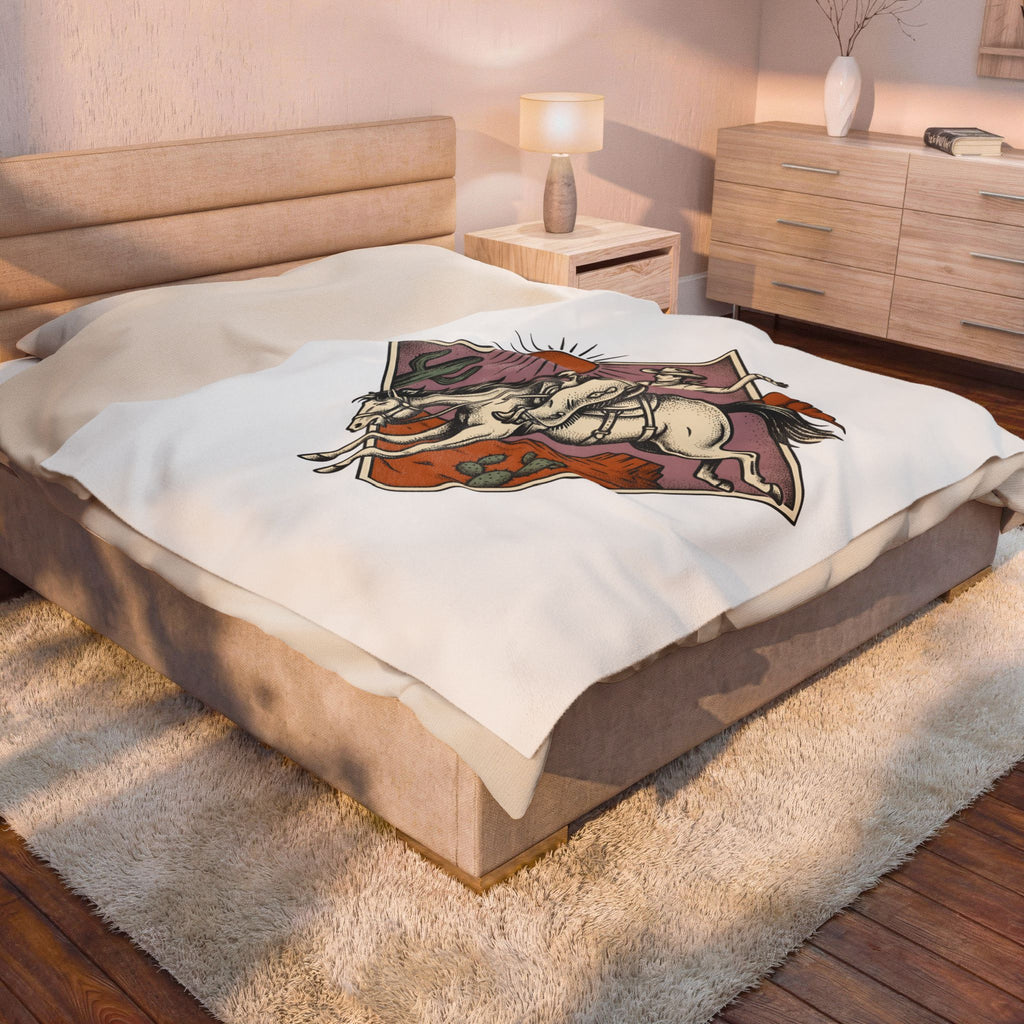 Bronc Rider Blanket Cowgirl Ranch Gift Women Sketch Blanket Rough Rider Blanket Cowboy Fan Rodeo Blanket Farm Graphic Tribal Desert Plant Blanket