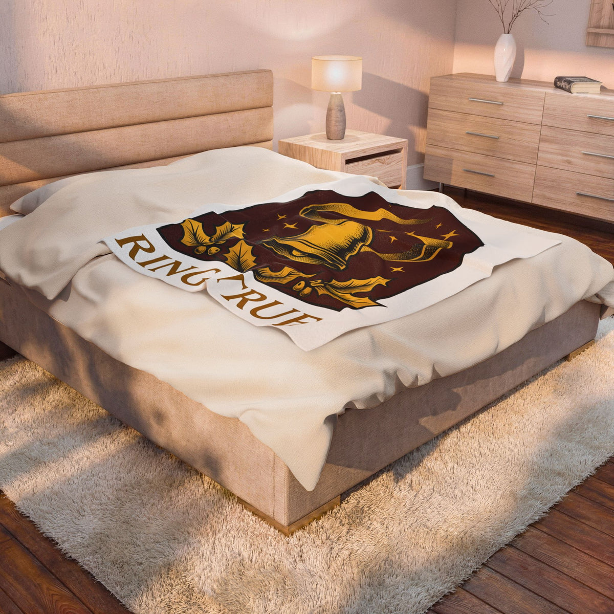 Bell Design Blanket Christmas Seasonal Gift Women Vintage Blanket Chime Blanket Xmas Fan Retro Blanket Holiday Graphic Retro Mistletoe Blanket