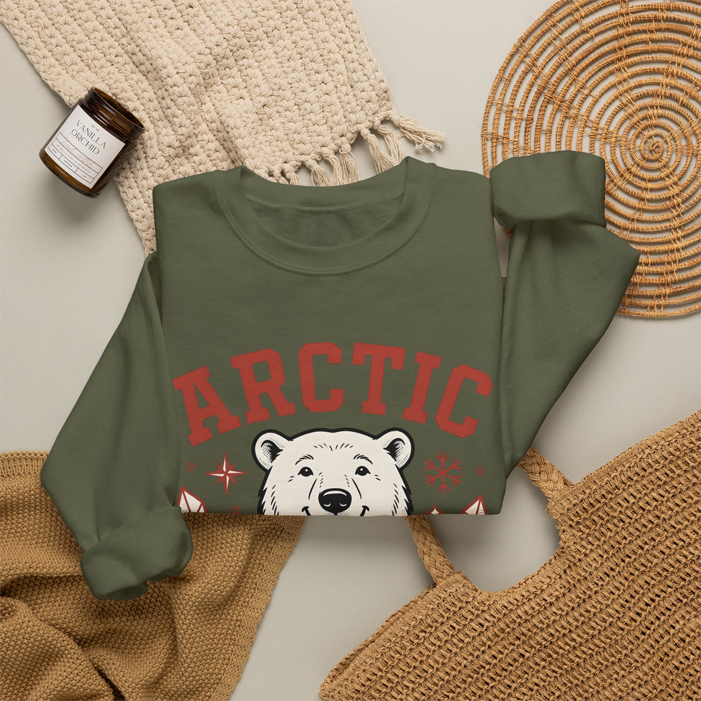 White Bear Sweatshirt Christmas Cold Season Gift Women Comic Sweatshirt Polar Bear Sweatshirt Winter Fan Cartoon Sweatshirt Frost Graphic Retro Ice Crystals