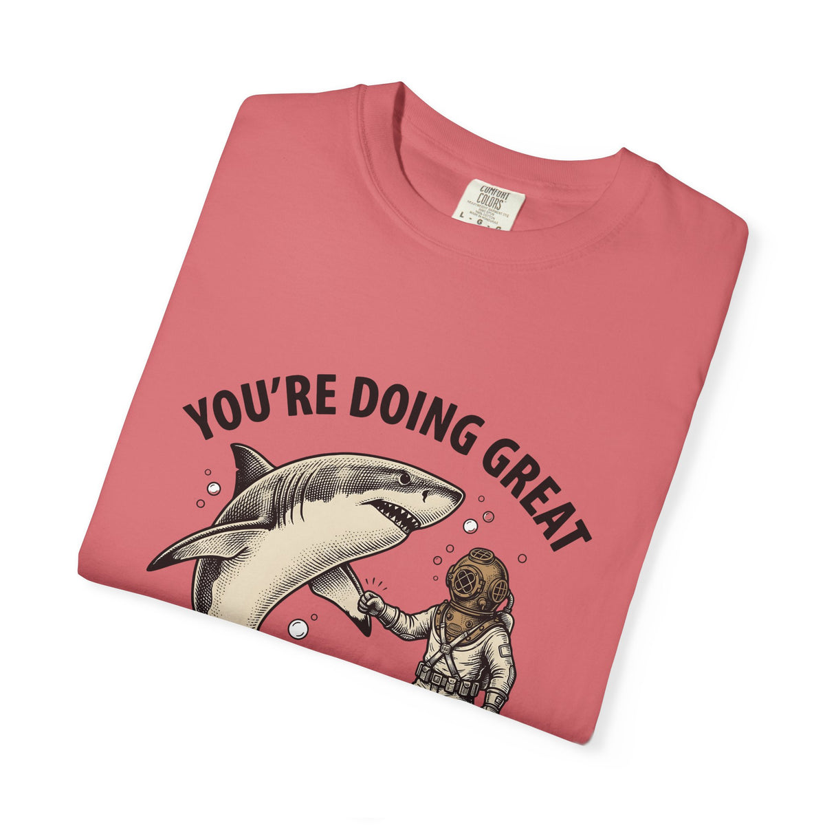 Shark Diver T-Shirt Funny Water Gift Women Hand Drawn T-Shirt Scuba Diver T-Shirt Humor Fan Oceanic Graphic T-Shirt Line Art Air Bubbles T-Shirt
