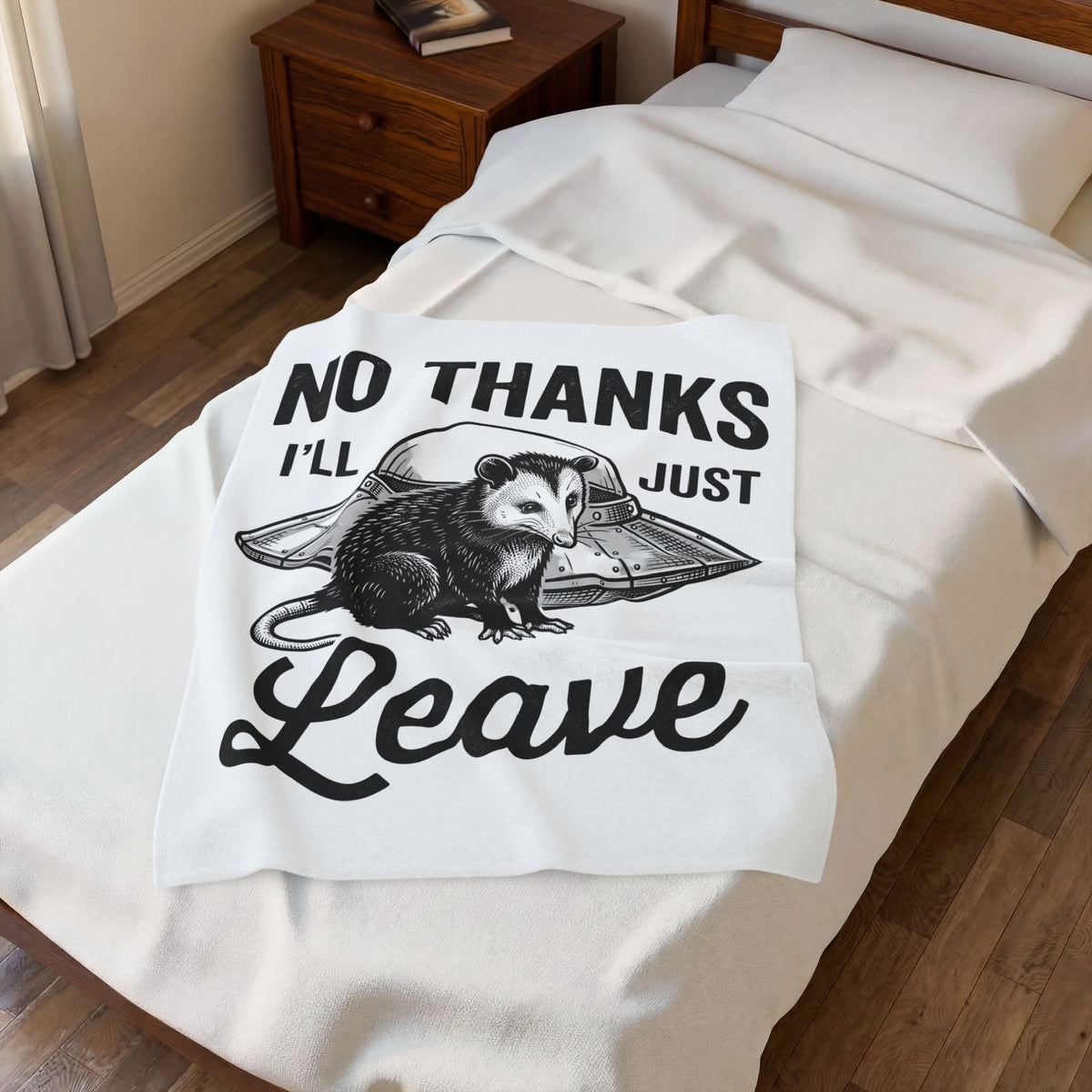 Opossum Ufo Blanket Funny Critter Gift Women Sketch Blanket Possum Ufo Blanket Humor Fan Cartoon Blanket Creature Graphic Doodle Alien Ship Blanket