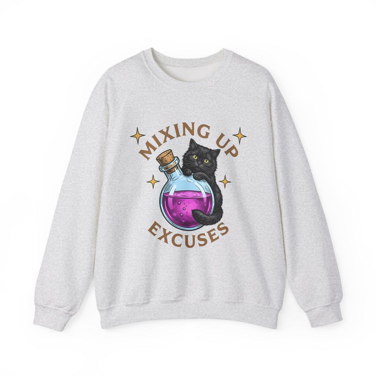 Black Cat Potion Sweatshirt Cat Humor Gift Women Cartoon Sweatshirt Magic Potion Sweatshirt Cat Fan Comic Sweatshirt Funny Graphic Vintage Stars Sweatshirt