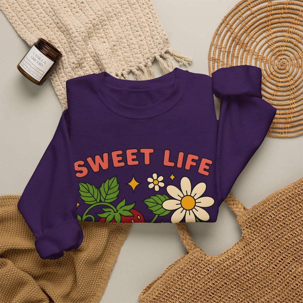 Strawberry Flower Boho Chic Produce Gift Strawberry Hippie Fan Illustrated Fruit Vintage Sweatshirt